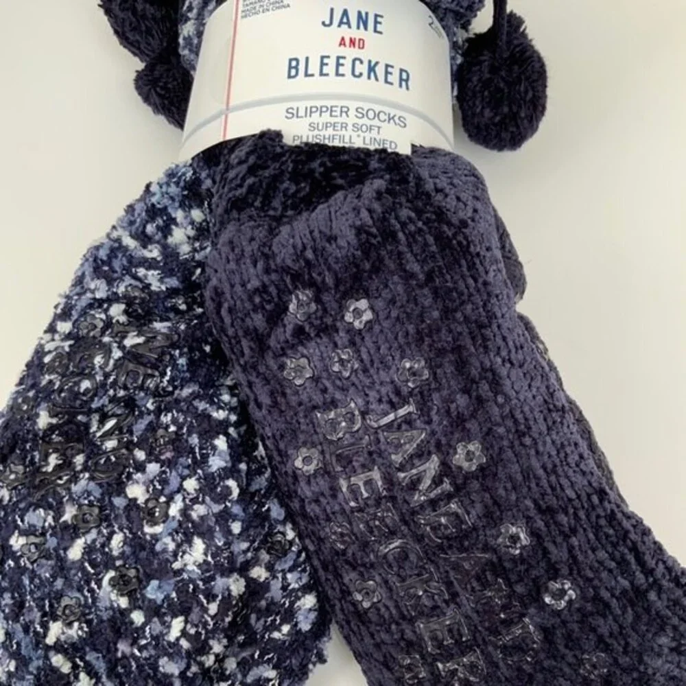 Jane & Bleecker Socks Size 4-10 Blue Super Soft Slipper Socks 2 pairs